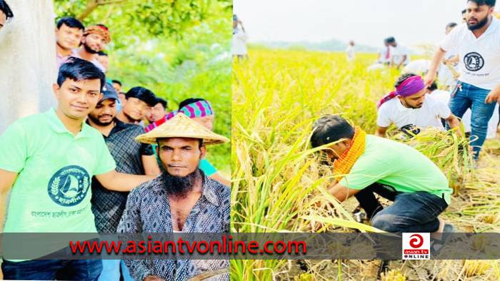 উত্তর খানে কৃষকের ৩ বিঘা জমির ধান কেটে দিলো ছাত্রলীগ