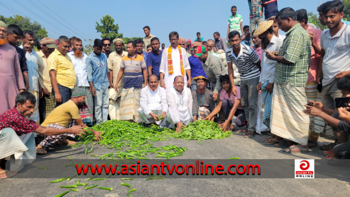 পাবনায় অবরোধের বিরুদ্ধে মহাসড়কে সবজি ঢেলে প্রতিবাদ