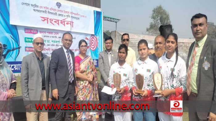 নেপালে খেলায় অংশগ্রহণকারী নীলফামারীর ৩ খেলোয়াড়কে সংবর্ধনা