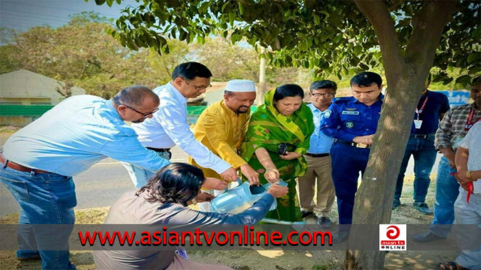 ঢাকা-ময়মনসিংহ সড়কের ডিভাইডারের গাছে পানি দেয়ার উদ্যোগ